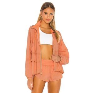 Free People Namaslay Jacket Women's Medium Peach Long Sleeve Full Zip Ruffle